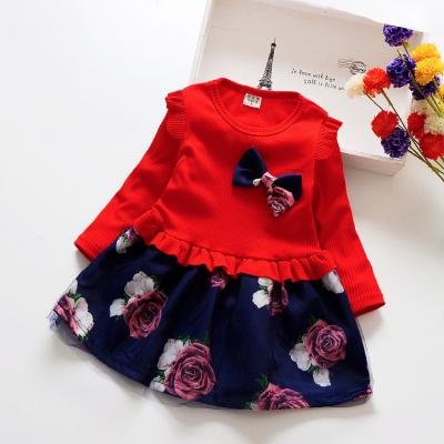 China Casual Spring Autumn Toddler Girl Dress Cotton Sheath Long Bow Floral Kids Dresses For Girls Children Clothing for sale