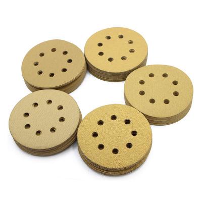 China High Performance Gold 4.5 Inch 115mm 8 Hole Hook And Loop Sandpaper Sanding Disc for sale