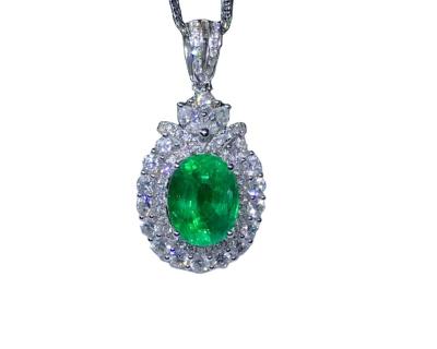 China Other Solid Natural Gemstone Emerald Vivid Wholesale Price FineJewelry14K 18K White Gold Pendant for sale