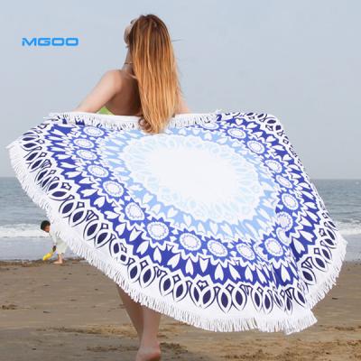 China Custom Breathable Circle Beach Sarongs With Tassels Womens Pareo Sarongs Dress Printed Sarongs Covers Beach Wear Polyester Towels Fabric for sale