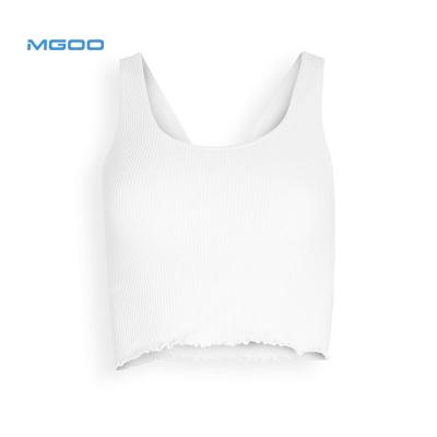 China Custom Girls Ribbed Anti-Shrink Anti-Shrink Embroidery Ribbed Cotton MGOO Custom Crop White Crop Vest Top for sale