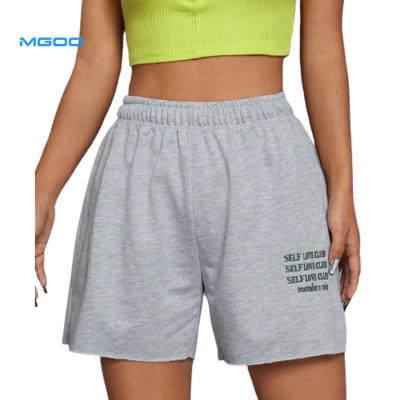 China Custom Sustainable Custom Make Slogan Graphic Sports Shorts Elastic Waist French Terry Women Shorts Leisure Two Sides Pockets Shorts Sweat for sale