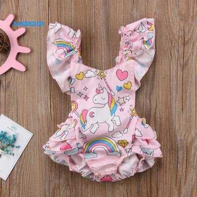 China Custom Print Breathable Cartoon Kids Swimsuit Babies Beach Wear Cute One-Piece Girl Swimwear With Tendril for sale