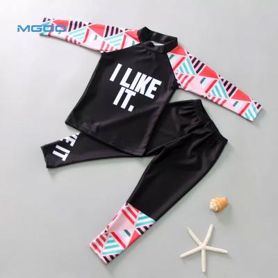 China Breathable Breathable Kid Boys Immerse Print Letter Diving Swimwear Sets Professional Long Tops And Sleeves Trunks for sale