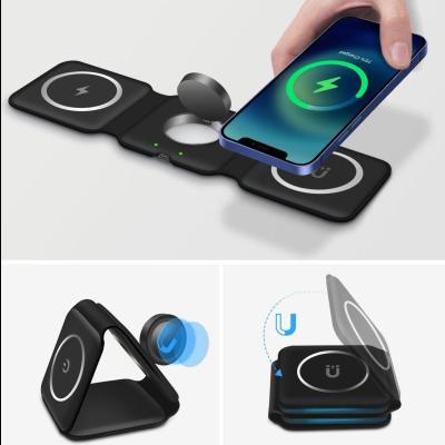 China 15W Folding Wireless Charger With 3 In 1 Magnetic Qi Phone Stand for sale