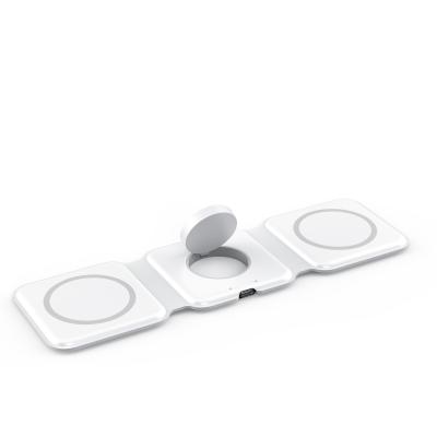 China Foldable Magnetic Wireless Phone Charger Stand 3in1 15W For Watch And Earphone for sale