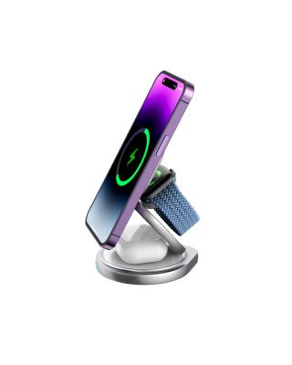 China 3 In 1 Metallic Magnetic Wireless Charger 360 Rotating Folding 88*80*25mm for sale