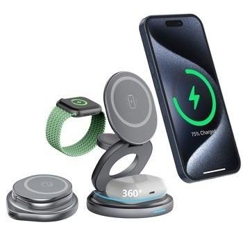 China Zinc Alloy 3 in 1 Wireless Charging Station Fast Charging 360 Rotating Folding for sale