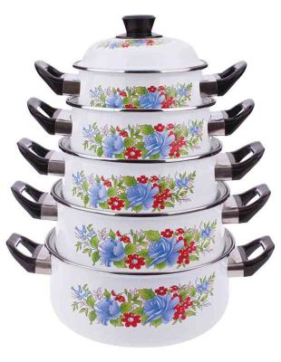 China Sustainable 189D Kitchen Casserole Pot Porcelain Enamel Casserole Set With Enamel Lid And Bakelite Handle for sale