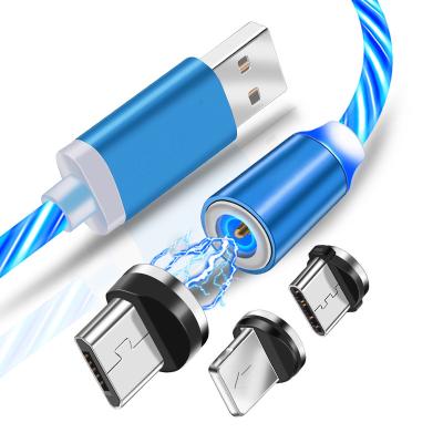 China Magnetic Flowing Light Phone Accessories Cables Magnetic Fast Charging USB Cables USB Led Micro Luminous Ignition Data Cable for sale