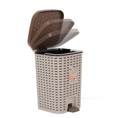 China New Design Rectangle Shape Household Sustainable Woven Basket Design Plastic Pedal Trash Bin for sale