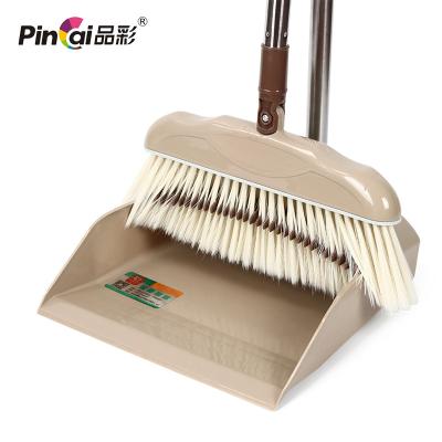 China Durable Plastic Floor Garden Grass Floor Metal Handle Broom and Standing Dustpan Cleaning Set for sale