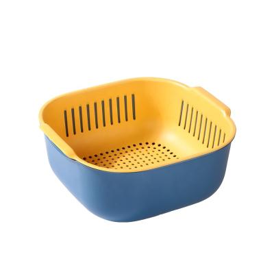 China Double Layer Sustainable Kitchen Basket Drain Fruit Vegetable Plastic Tableware Storage Basket for sale