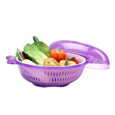 China Fruit Vegetables Kitchen Candy Shape Sustainable Flushing Plastic Drain Basket With Lid for sale