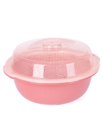 China Kitchen Sustainable Plant Direct Dish Plastic Fruit Storage Basket Vegetable Drain Basket With Lid for sale