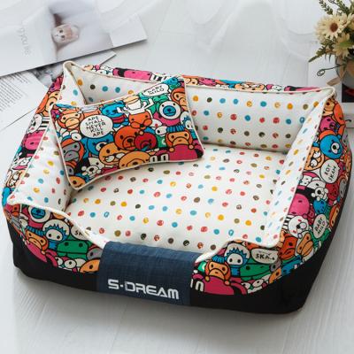 China Wholesale Viable Removable Washable Warm Bed Cat Kennel Winter Dog Kennel Universal Four-Season Cartoon Printing Creative Pet Nest for sale