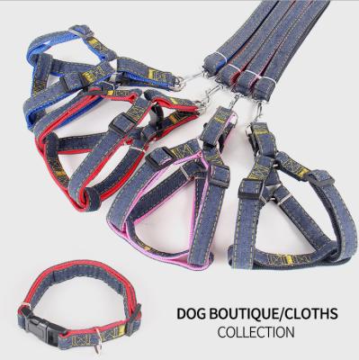 China Stocked Two-Piece Pet Leash Denim Chest Strap Dog Leash And Collar Suit Pet Supplies for sale