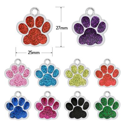 China Manufacturers Stocked In Running Pet Dog Tag 10 Shiny Diamond Color Dog Collar Footprint Small Pendant Metal Cat And Dog Decorate Tag 25*27mm for sale