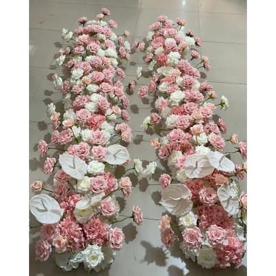 China Fashionable Wedding Decorations Wedding Events Decorative Pink Floral Runner Artificial Flower Arrangement Flower Row for sale