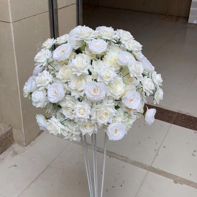 China Luxury Floral Artificial Centerpiece Wedding Decorations White Flower Layout Flower Ball Fashionable Large For Wedding Table Decoration for sale