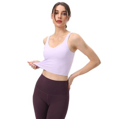 China Shirts & Beautiful Solid Color U-neck Tops Yoga Vest Women Crop Sports Halter White Yoga Vest Sleeveless Padded Top Sleeveless Back Neck for sale