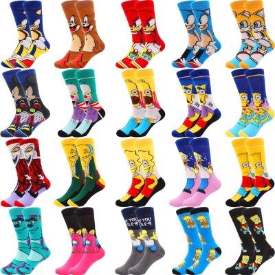 China Dropshipping Colorful QUICK DRY Men's Cotton Socks Funny Novelty Cartoon Comics Animation Pattern Print Crew Dress Socks for sale