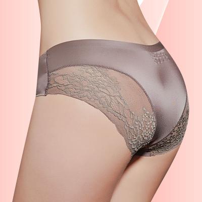 China Antibacterial Women Briefs Ladies Ice Silk Seamless Transparent Underwear Sexy Lace Panties for sale