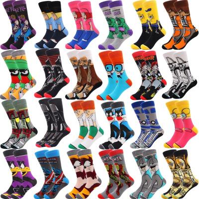 China Anti-Fault Novelty Men's Funny Comics Cartoon Socks Cotton Wholesale Fashion Happy Crew Socks Custom for sale