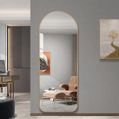 China Modern Aluminum Alloy Frame Arched Dressing Mirrors Wall Hanging Full Body Mirror For Bedroom for sale