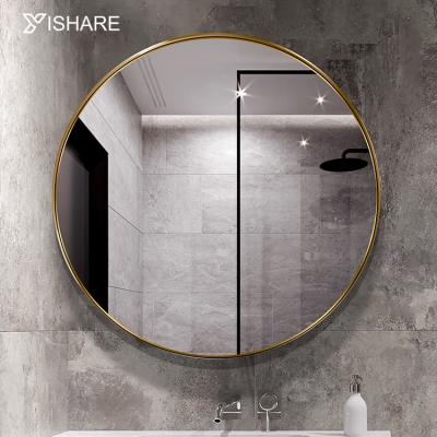 China Yishare Eco-friendly Modern Black Mirror Frame Metal Stainless Steel Round Wall Makeup Mirror for Bathroom Entrance Living Room Mirror for sale