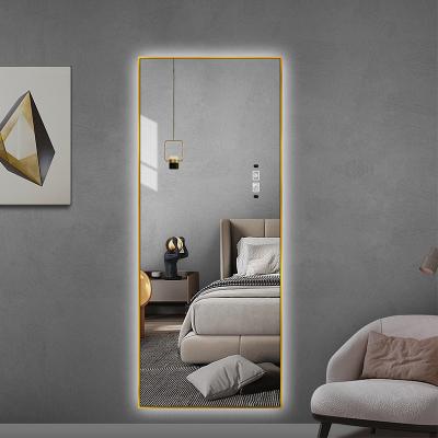 China Backlit Full Body Mirror Modern Framed Rectangular Wall Mounted Led Lighted Dressing Mirrors for sale