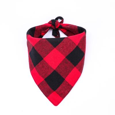 China Viable Pet Supplies Dog Cotton Plaid Red and Black Scarf Washable and Adjustable Pet Bandana for sale