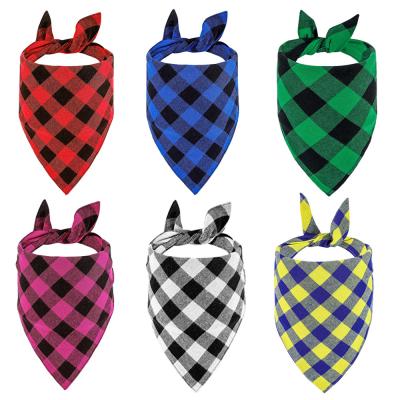 China Viable Adjustable Dog Bandanas Cotton Plaid Triangle Bib Bib Scarves Soft Washable Dog Bandana for sale