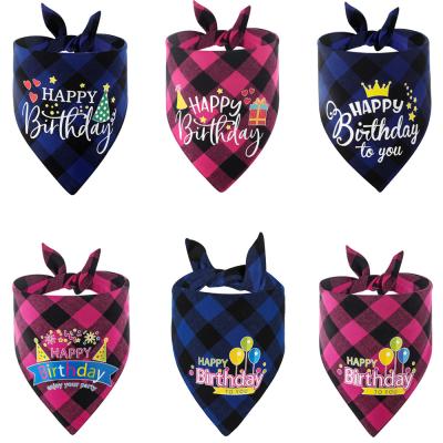 China Pet Plaid Scarf Happy Birthday Pet Designer Collar Custom Logo Printing Scarf Stocked Bandana for sale