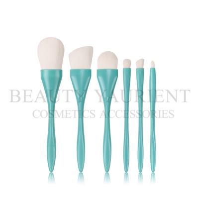 China Privated original streamlined deisgn with 6 Pcs Makeup Brush Set of Blue Plastic Handle For Face Makeup brush tools for sale