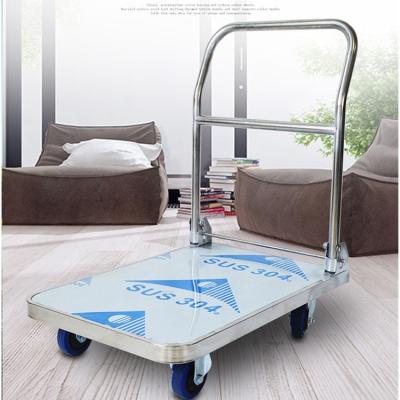 China Storage Stainless Steel Platform Foldable Transport Trolley Stainless Steel Heavy Duty Industrial Trolley for sale