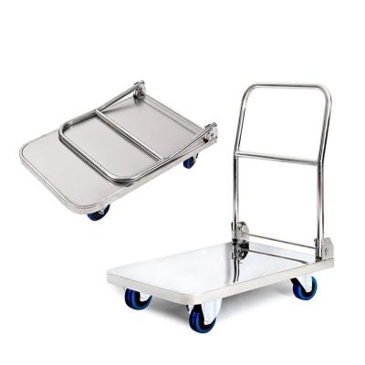 China Silent Industrial Truck Foldable Foldable Industrial Platform Transport Stainless Steel Heavy Cargo Trolley for sale