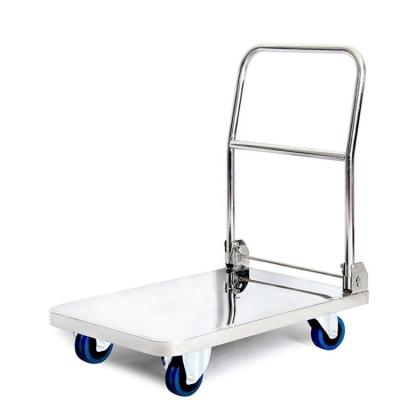 China Industrial Stainless Steel Carry Folding Platform Trolley Hand Luggage Cart With Silent Casters for sale