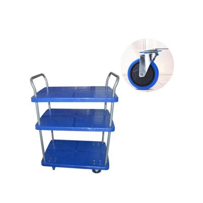 China Industrial Multi-Function Trolley Trolley Three-Layer Plastic Platform Trolley for sale