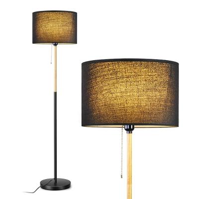 China Modern modern floor lamp with black fabric shade and wooden tube, standing lamp for living room, bedroom for sale