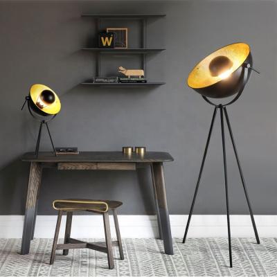 China Contemporary industrial floor lamp, metal standing floor lamp for living room, step lamp with black outside gold inside shade for sale