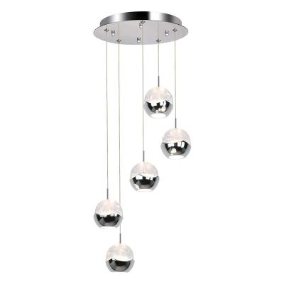 China Modern 5-Light Led-integrated Pendant Lamp, Premium Bubble Globe with Chromed Finished for Hotel Living Room and Restaurant for sale