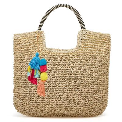 China Fashion Straw Handbag Woven Women Tote Summer Beach Tassel Travel Woven Beach Bag for sale