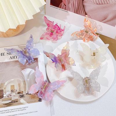 China Popular Female Hair Decoration Jiamu Butterfly Acetate Plate Marble Pattern Hair Clip Gradient Color Butterfly Clip Back Head Hair Clip Girl for sale