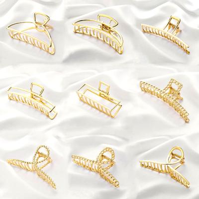 China Hair Decoration Jiamu Hot Sale High Quality Gold Hair Clip Claw Shape Big Large Hair Claw Clips Gold Metal Hair Claw 11cm For Women Girls for sale