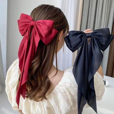 China Hot sale Jiamu fashion women hair accessories hair ribbon bow tie pure color satin hair bow with metal hair clip wholesale for sale