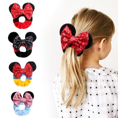 China Hair Decoration Jiamu Designer Hair Accessory Cute Sequin Bow Elastic Headband For Kids Girl Velvet Inspired Mouse Ears Hair Scrunchies for sale