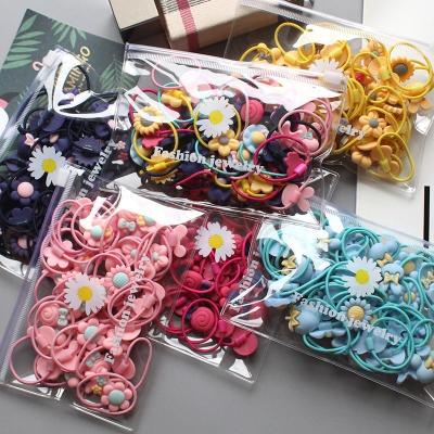 China Hot Selling Jiamu Custom High Quality Elastic Hair Decoration 20/40Pcs Nylon Hair Bands Colorful Hair Ties Flower Elastic Band For Girls Kids for sale