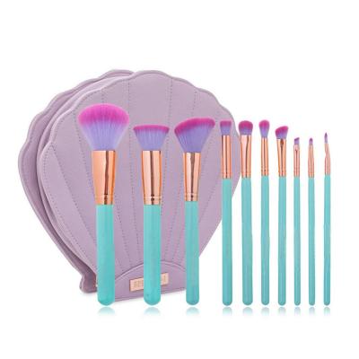 China Competitive Price Mermaid Makeup Brush Set With Shell Shaped Cosmetic Bag for sale