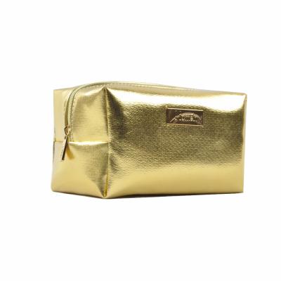 China Clutch Gold PVC Cosmetic Bag Square Women Cosmetic Bag Make Up Bag For Lady for sale